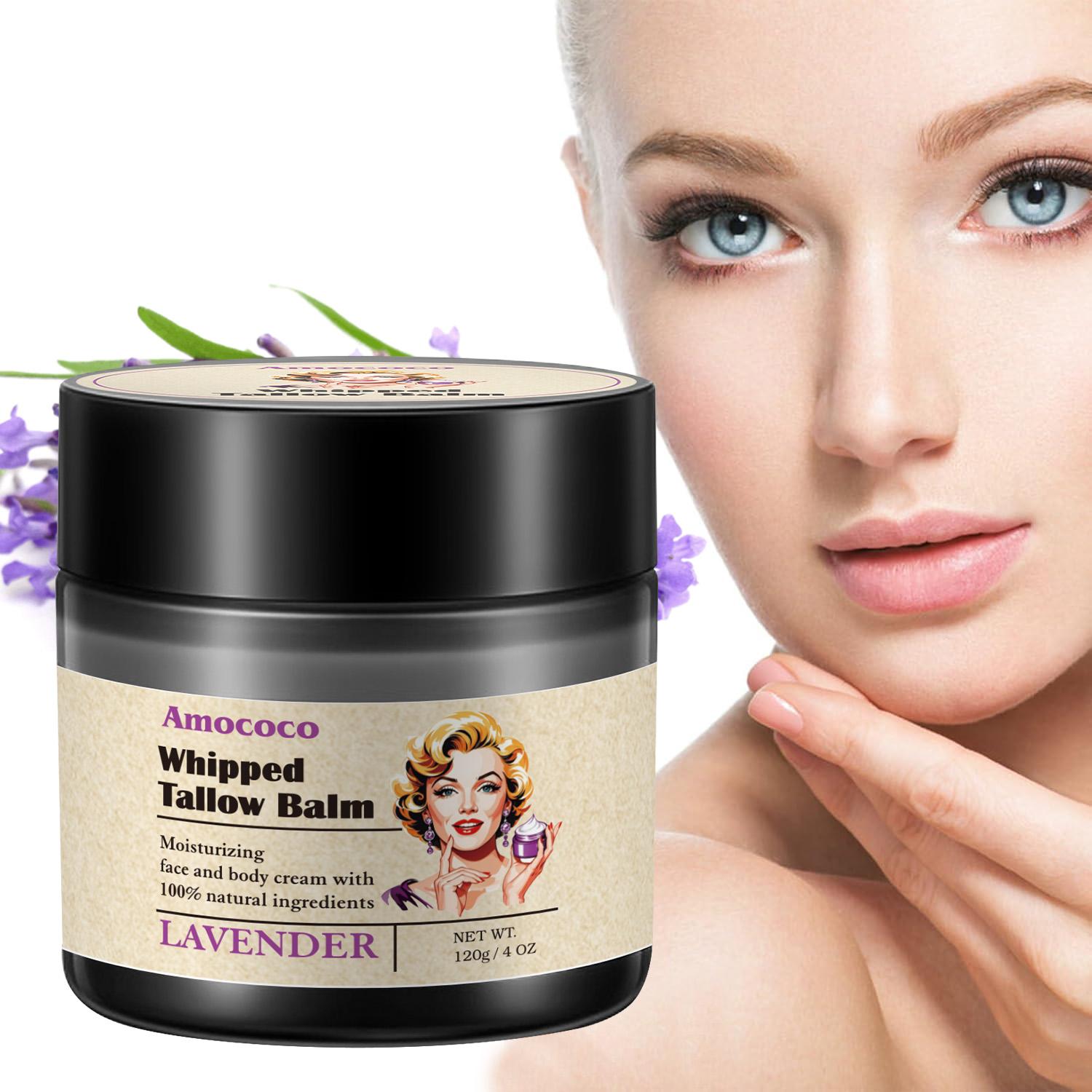 Tallow Cream 100% Natural Moisturizing Face and Body Cream That Soothes, Nourishes, Firms and Hydrates The Skin With Lavender and Vanilla Scents in Vintage Packaging.