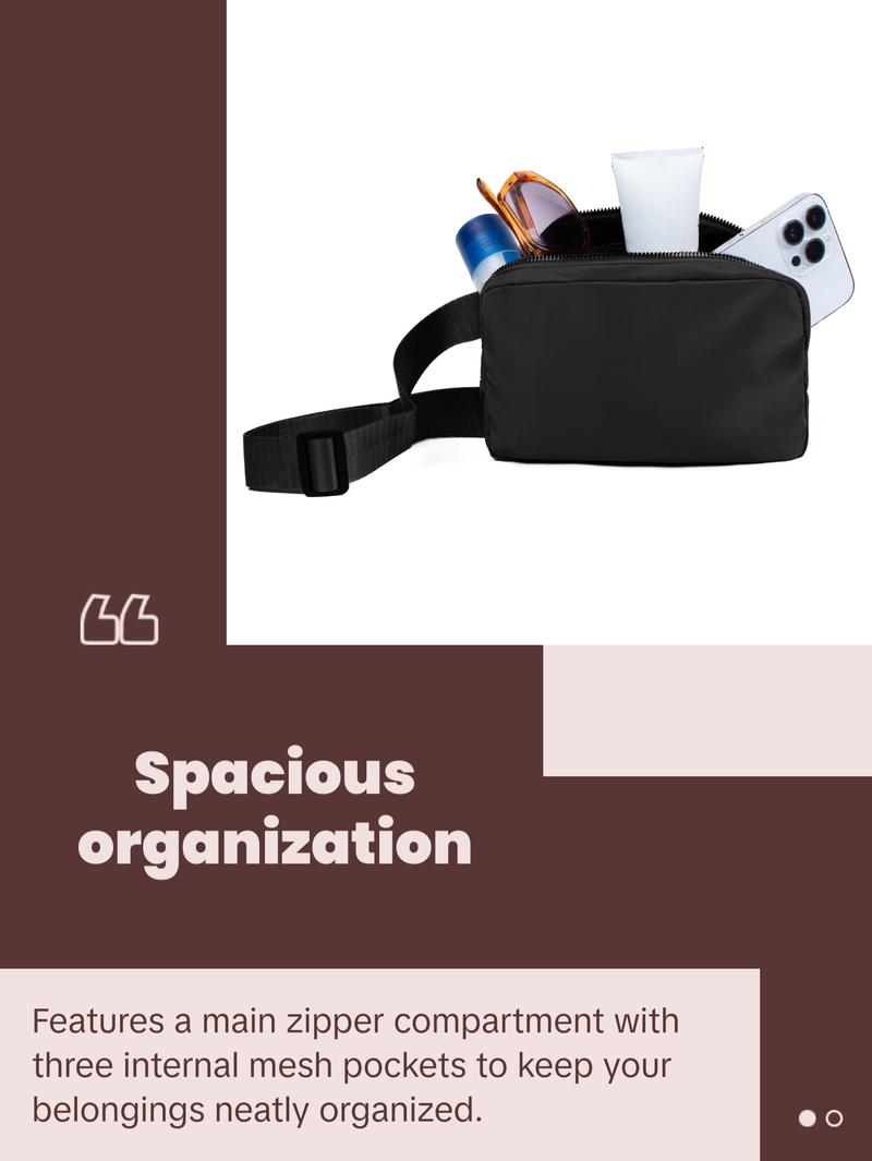 Nollia Unisex Nylon Rectangle Crossbody Belt Bag – 16 Color Options