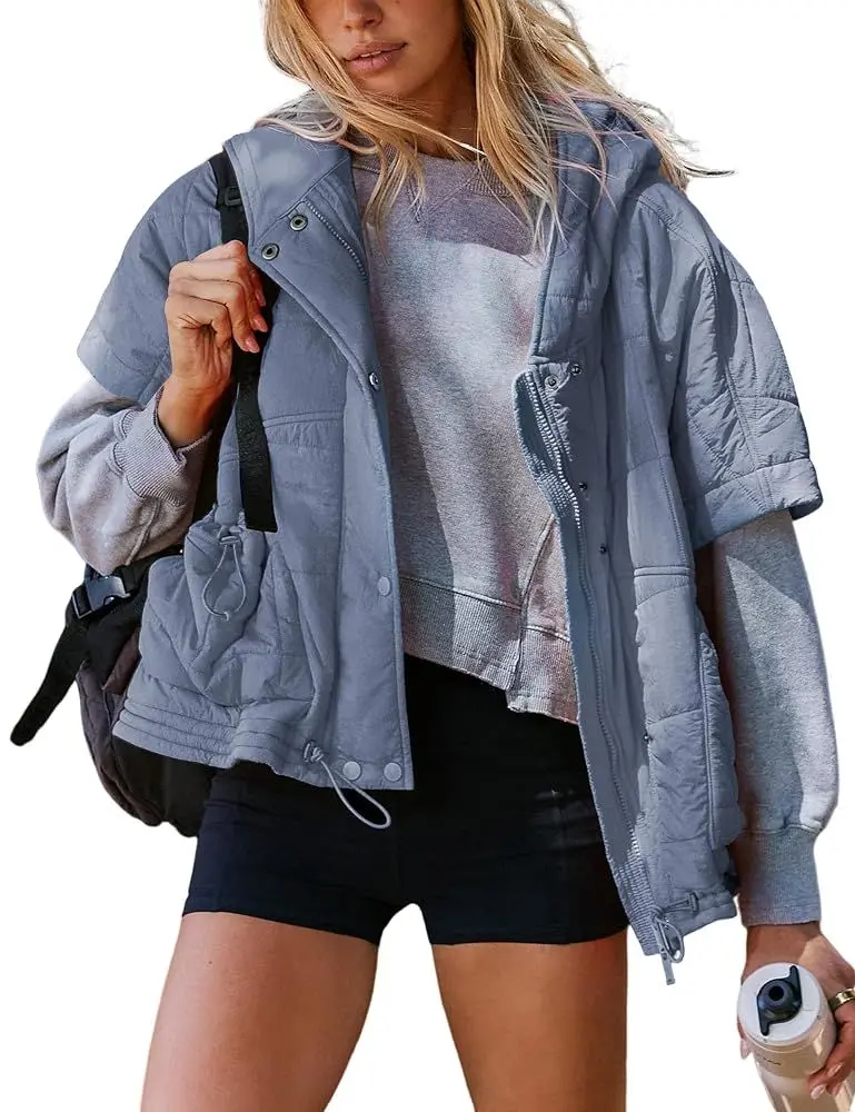 YeeZaa Quilted Puffer Vest for Women Casual Hooded Short Sleeves Padded Jacket Lightweight Water-Resistant Vests Warm Outerwear with Pockets 2026 Fall Winter Fashion