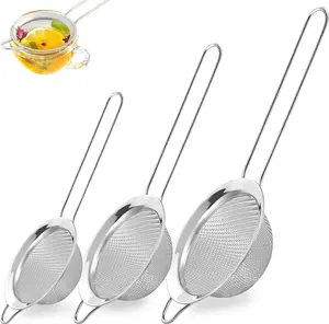 3Pcs Fine Mesh Strainer with Handle, Small Medium Large Size Sieve Strainers Set, Stainless Steel Sifter Colander for Kitchen Baking Juice Quinoa Food Flour