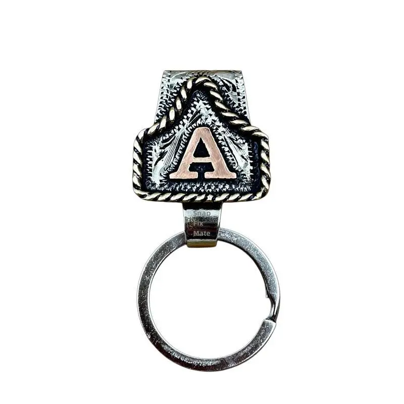 GJANSH Handmade Cow Tag Belt Key Holder with Copper Initial. Custom Made. Texas-Based. Fashion Jewelry Accessories fathersdaygift