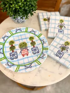 Plaid Greenery and Bows Melamine Plates (set of 4)