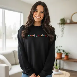 I need an alani custom embroidered crew neck shirt 50/50 Gilden Cotton Polyester blend. Small business. Energy drink. Snarky sassy funny