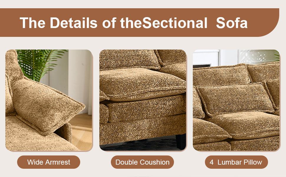 【3 Packages】110" U Shaped Couch,Modular Sectional Sofa with 4 Waist Pillows,Sleeper Deep Seat Couch with Double Chaise Lounge & Memory Foam for Living Room 【3 Packages】110" U Shaped Couch,Modular Sectional Sofa with 4 Waist Pillows,Sleeper Deep Seat Couch with Double Chaise Lounge & Memory Foam for Living Room
