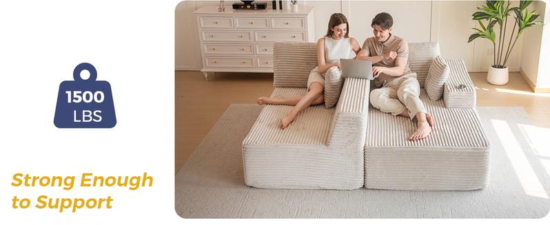 MAXYOYO 104" Plush Corduroy Cloud Velvet Modular Sectional Couch with L-Shape Chaise, No Assembly Required - Modern Boneless Couch for Living Room, Sofa in A Box, Oversized Sofa Sleeper with Deep Seat