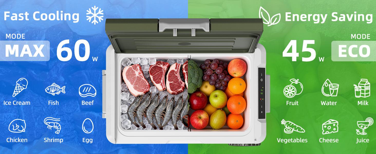 Antarctic Star 12V Portable Refrigerator 50L, 12/24V DC & 100-240V AC, Compressor Fridge Freezer for Car Camping Travel Boat, APP Control, -4°F to 68°F, Electronic Touch Screen，Green