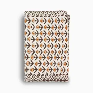 Hand Block Print Table Runner – White & Amber Gold