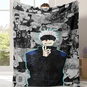 Countdown Sale! Cartoon Anime Jujutsu Kaisen Throws Blanket throw blanket Super Soft Featuring Yuji,Megumi,obara and Satoru Gojo Blanket for Travel Beding Bed