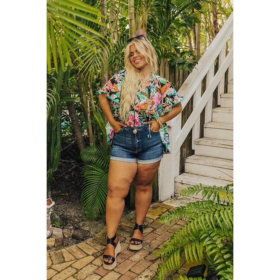 KanCan Taylor High Waist Shorts in Dark Wash Curves