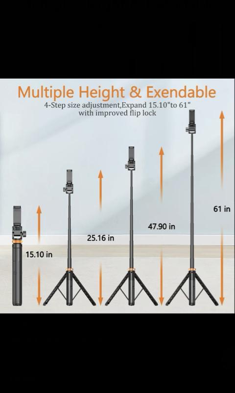 61" Phone Tripod for Live Streaming & Vlog Extendable Selfie Stick with Bluetooth Remote for iPhone Android Professional Grade Nylon 6/6 Aluminum Ring Locks 360° Ball Head