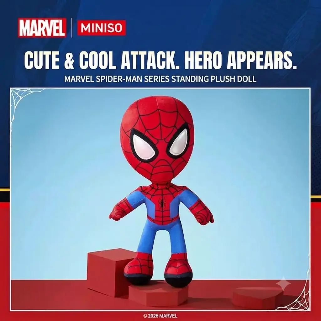Marvel Spider-Man Standing Plush Doll - 15.7in Unisex Remote-Free Collectible Superhero Stuffed Toy, Plush Fabric Cute Action Figure, Unique Pose Room/Desk Decor, Ideal Gift for Marvel Fans