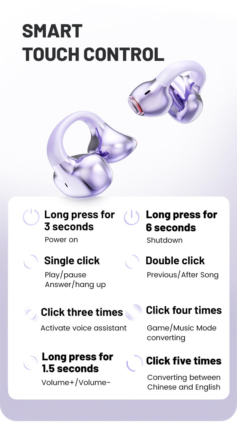 Open-Ear Ultra-Comfort Wireless Headphones Bluetooth 6.0 Earbuds IPX5 Waterproof HiFi Music Earphones with Microphone for Small Ears Sports Running Exercise Perfect for sports and running slim hook