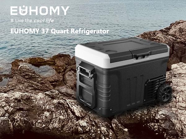 EUHOMY 12V Refrigerator (24/37/53Quart /23L/35L/50L) supports 12V/24V DC & 110-240V AC. Portable with -4°F~68°F range, it features wheels, 2 baskets, and large cooling zone. Ideal for RVs, travel, Truck, Boat EUHOMY 12V Refrigerator (24/37/53Quart /23L/35L/50L) supports 12V/24V DC & 110-240V AC. Portable with -4°F~68°F range, it features wheels, 2 baskets, and large cooling zone. Ideal for RVs, travel, Truck, Boat