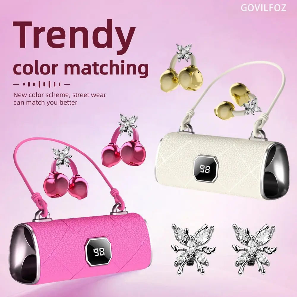 SummerFinds,GOVILFOZ Fashionable Clip-On Wireless Earbuds with Detachable Butterfly Charms, Y2K Jewelry-Inspired Open Ear Headphones, Bluetooth 6.0, LED Display, HiFi Sound, Comfortable Fit for Gym, Running, Travel & Daily Wear, Trendy Gift for Her