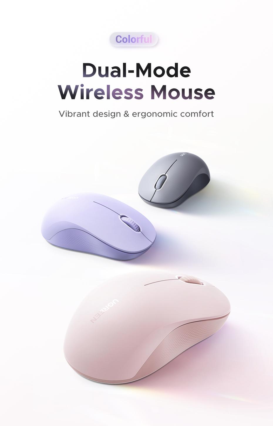 UGREEN  Wireless Bluetooth Mouse Laptop Mice Portable(BT5.0 and USB 2.4G) Dual Mode Connection Silent Slim Computer Mouse for Laptop/iPad Tablet/Apple MacBook/PC