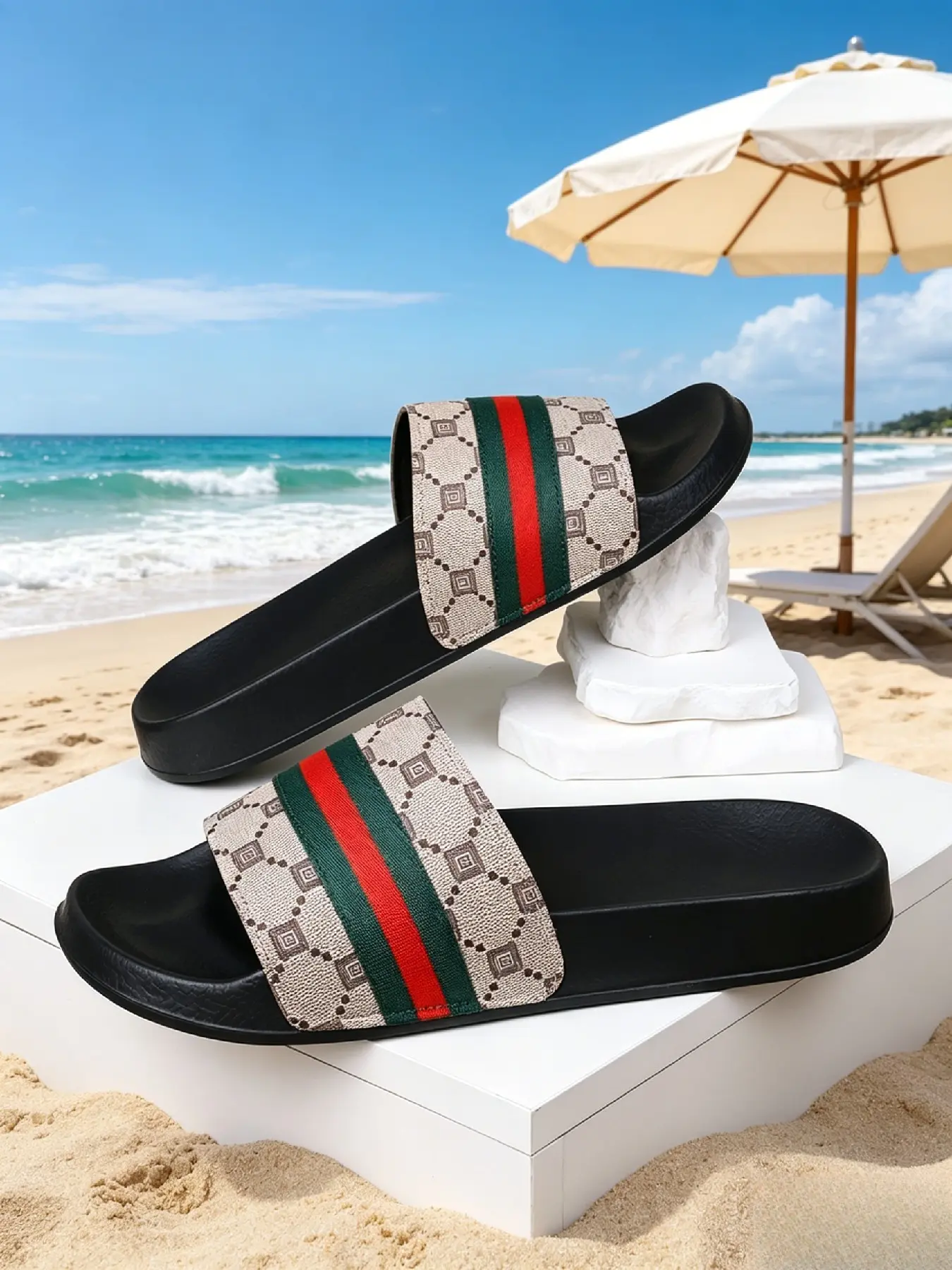 Vacation Beach Slippers, Men's Summer Fashion Minimalist Outdoor Slide, Comfortable and Stylish Footwear, Casual Flat Slippers, Casual Slipper Shoes