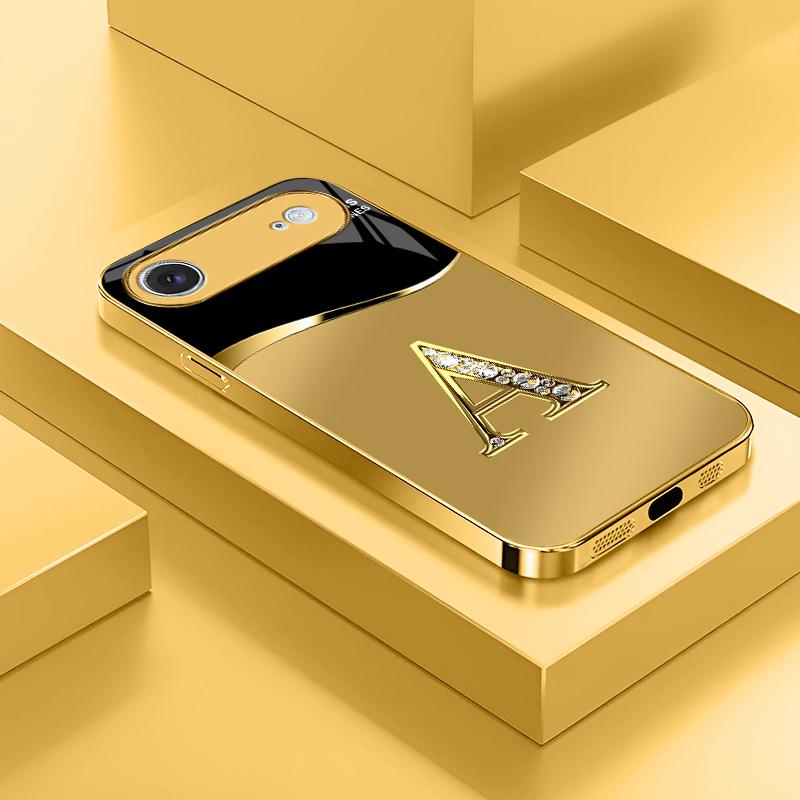 Suitable for [iPhone 17 Air] New high-end gold letter glass mobile phone case New business simple metal paint electroplating gold glass mobile phone case Affordable price Anti-drop and anti-fingerprint 995