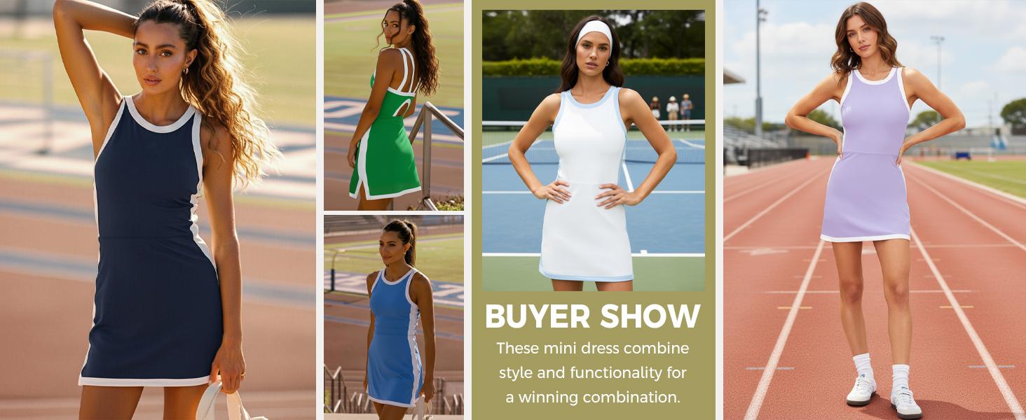 Fisoew women's sleeveless halter tennis dress with white piping, open back design, and stylish cutout details at the back, perfect for sports or casual wear #TikTokShopJumpstartSale Workoutdress