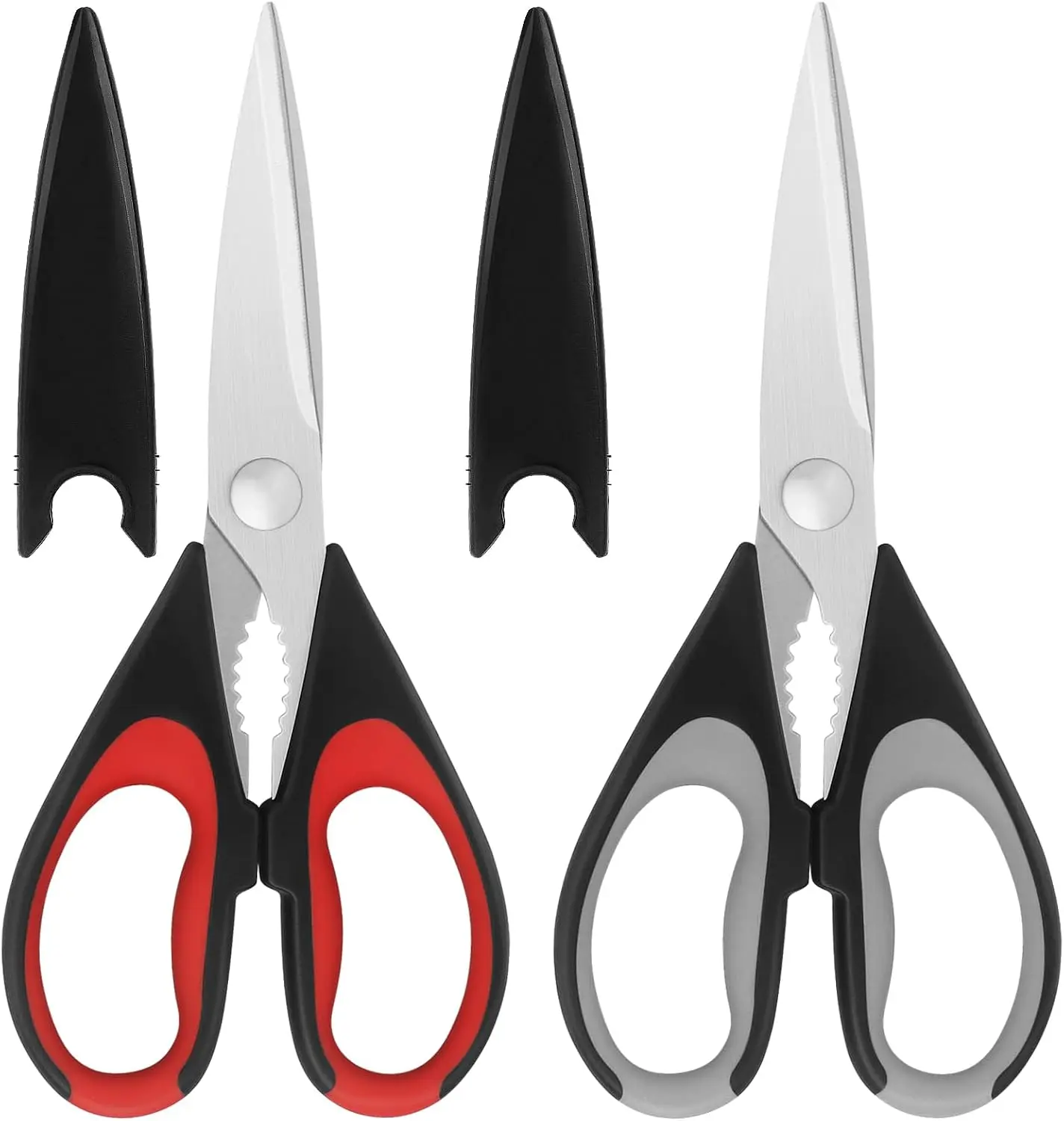 Kitchen Scissors, Stainless Steel Blades, Soft Grip, Multi-Purpose Heavy Duty Kitchen Scissors Set, Black/Grey, 2 Piece Set