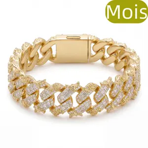 ③③Space ice   16mm  GRA Certified Moissan Cuban Link Chain - Two-Tone Pigeon & Rose Pattern Stainless Steel Iced Out Hip Hop Necklace for Men