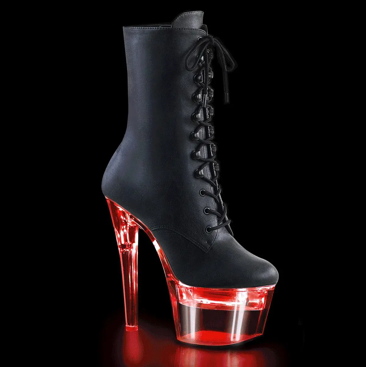 Pleaser Flashdance-1020-7 Women's Patent Lace-Up Platform Ankle Boots, 7" Heel with Side-Zip & USB Chargeable LED Lights for Parties, Footwear, Party