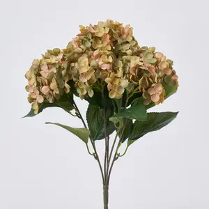 Sage Green Silk Hydrangea Blooms Faux Floral Bush Stem Bouquet - 17"