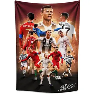 IDOLUSTER Soccer Superstar Cristiano Ronaldo Signed Wall Tapestry Poster For Kids Fans Bedroom Wall Hanging Decoration-Ronaldo Tapestry For Teen Boy Birthday Party Gifts-70x100CM