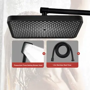 Shower head with handheld spray combination, 13-inch rainfall shower head, shower wand with 4 modes, and 13-inch adjustable arm, 3-way shower diverter valve, extra-long hose.