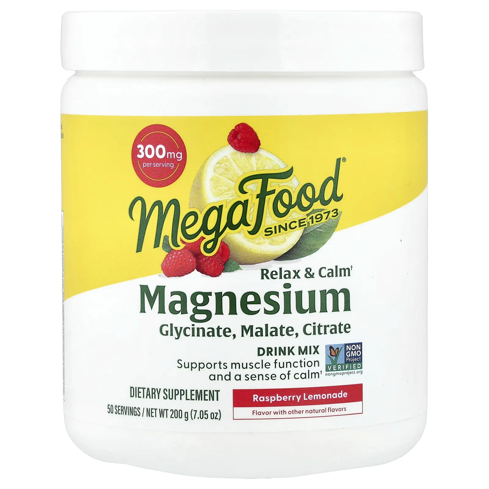 MegaFood Relax & Calm Magnesium, Drink Mix, Raspberry Lemonade, 7.05 oz (200 g)