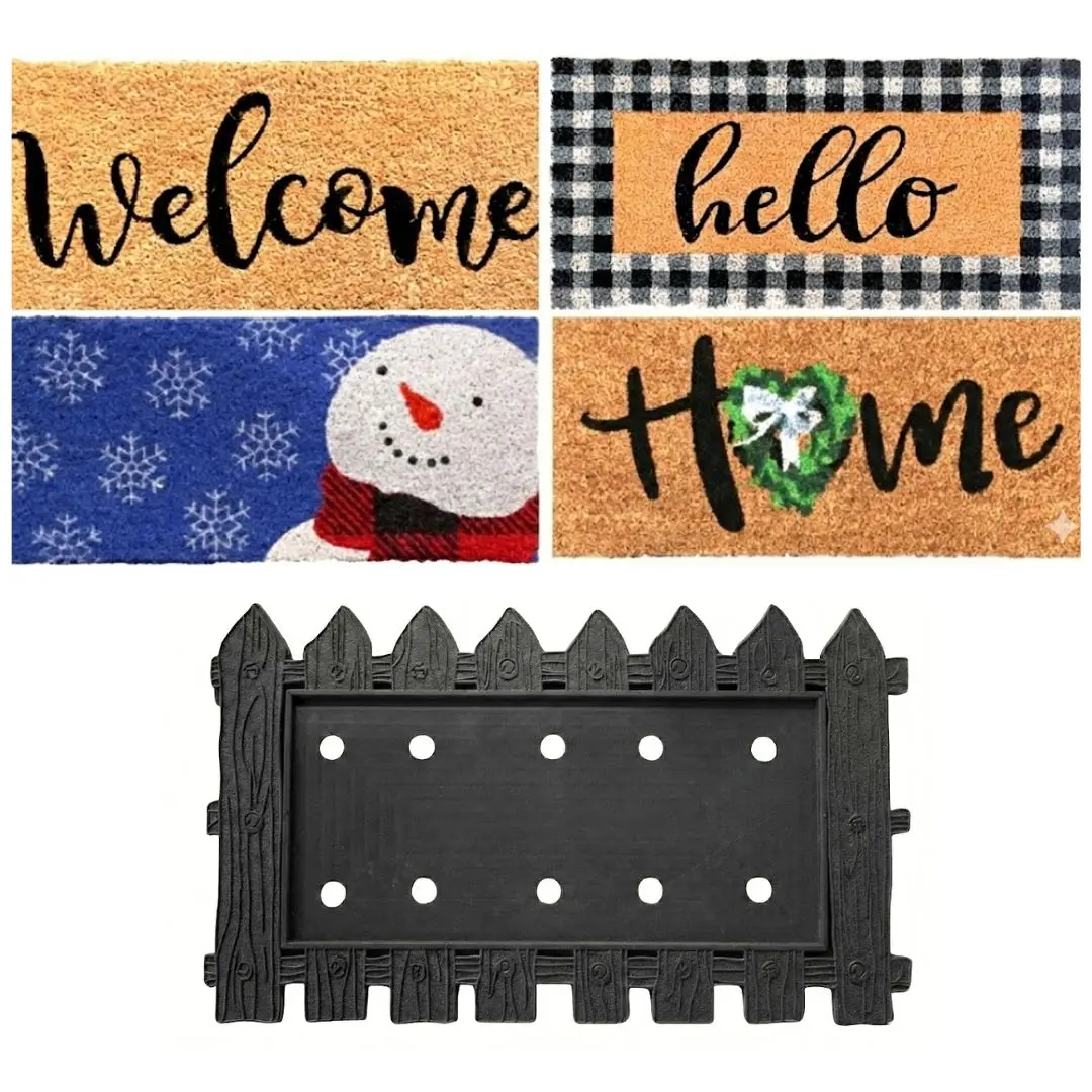 Welcome Picket Fence Doormat 5-Piece Bundle – Interchangeable Seasonal Front Porch Mat Set