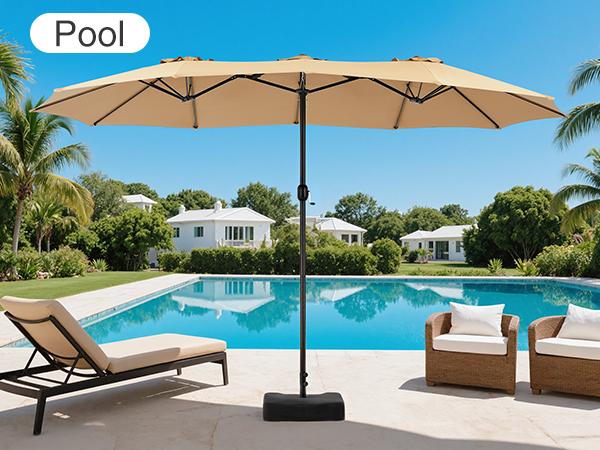 15FT Large Patio Umbrella with Base Included, Outdoor Double-Sided Rectangle Market Umbrellas with Stand and Crank, Table Umbrella with 12 Sturdy Ribs 15FT Large Patio Umbrella with Base Included, Outdoor Double-Sided Rectangle Market Umbrellas with Stand and Crank, Table Umbrella with 12 Sturdy Ribs