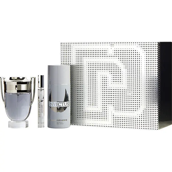 Paco Rabanne Invictus for Men 3-Piece Tin Gift Set, Eau de Toilette Spray 3.4 Ounce + 5.1 Ounce Deodorant Spray + 10ml Travel Spray