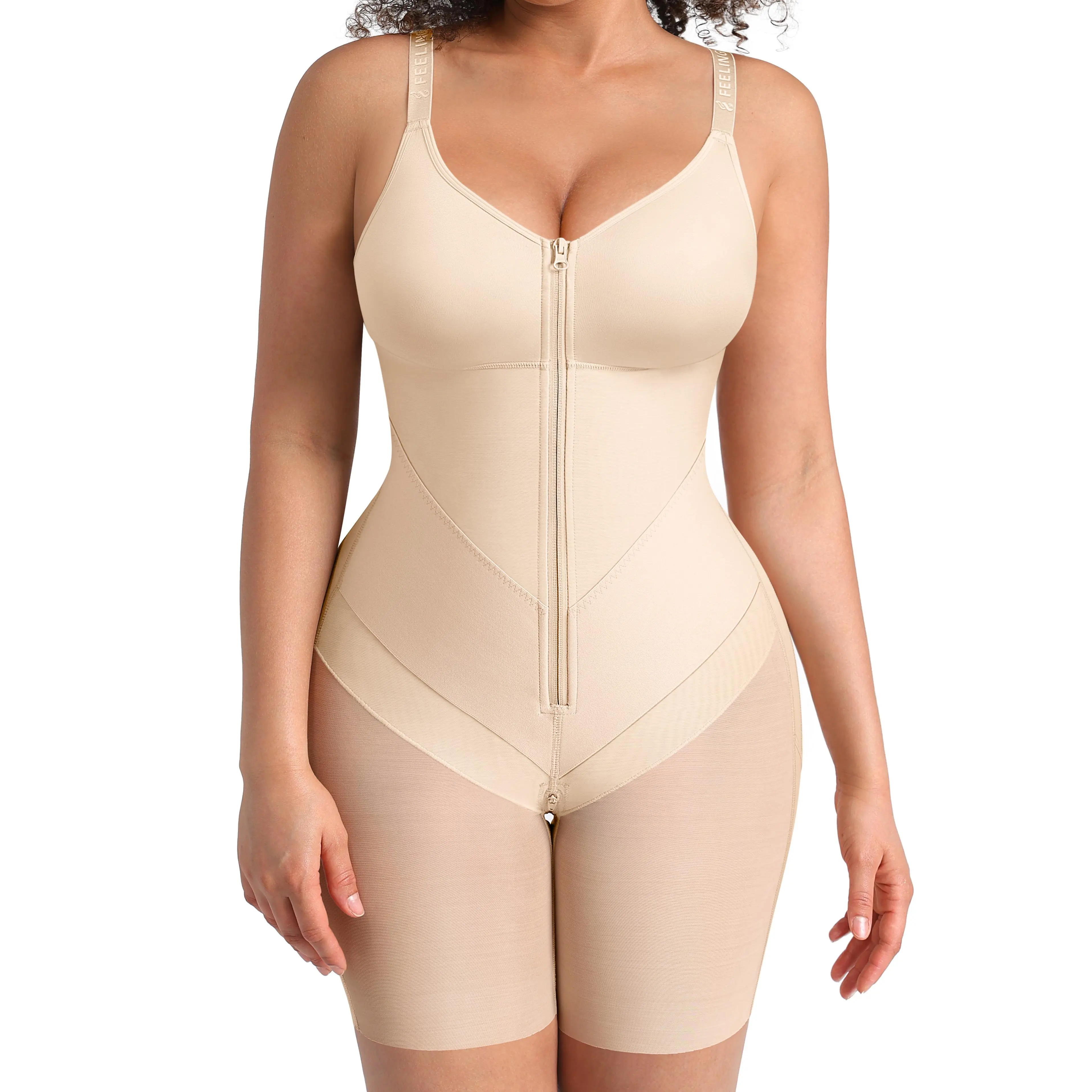 FeelinGirl FeelVibe V-shaped New Design Fajas Colombianas Shapewear For Women Full Body Shapewear Butt Lifter With Zipper Front