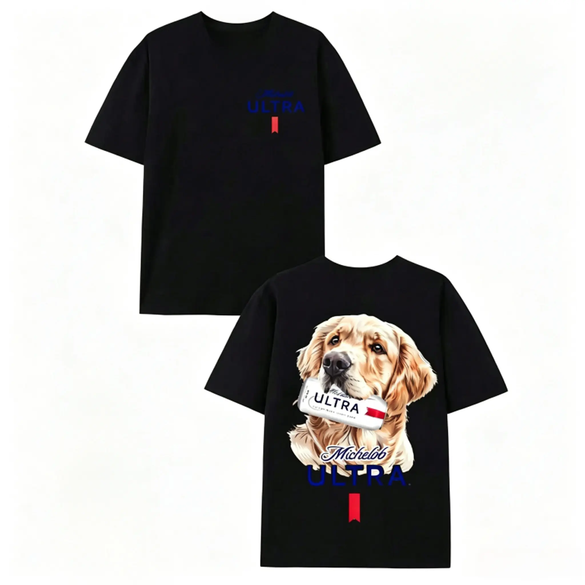 Michelob Ultra Golden Retriever Beer Can Double‑Sided Graphic T‑Shirt – Casual Everyday Tee, Men’s Short Sleeve Shirt, Perfect Beer & Dog Lover Outdoor Gift