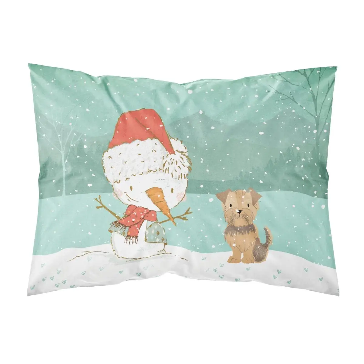 Standard Yorkie Natural Ears Snowman Christmas Print Pillowcase - 20.5x30in, Moisture-Wick Breathable Fabric, Machine Washable, Medium Dry, Home Bedding