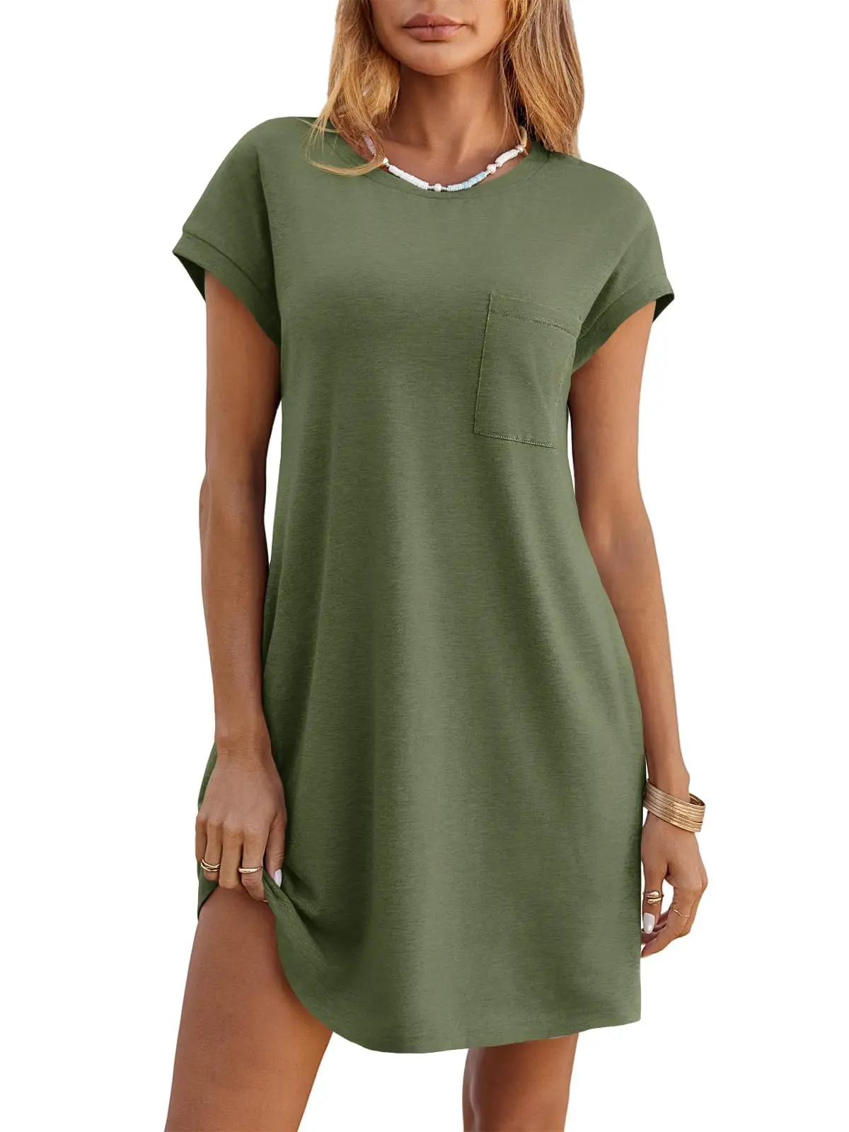 Wenrine Women's Summer T Shirt Dress Casual Short Sleeve Crewneck Loose Flowy Mini Dresses with Pockets