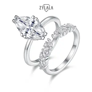 [332] 3.0ct Synthetic Moissanite Ring Marquise Shape Wedding Ring 2pcs-Set 925 Sterling Silver Promise Ring Engagement Jewelry For Bride Noble Chrismas Gift