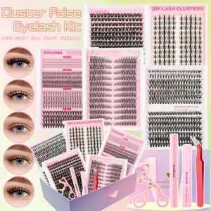 5 Box Mix Lashes Clusters Kit Gift Packs with Lash Bond&Seal, Remover, Tweezers,eyelash curler Volume Mega/Bottom Soft Extension False Eyelash Wispy Natural DIY Individual Fake Eyelashes for Beginners Eyelashes Kit DlY at Home