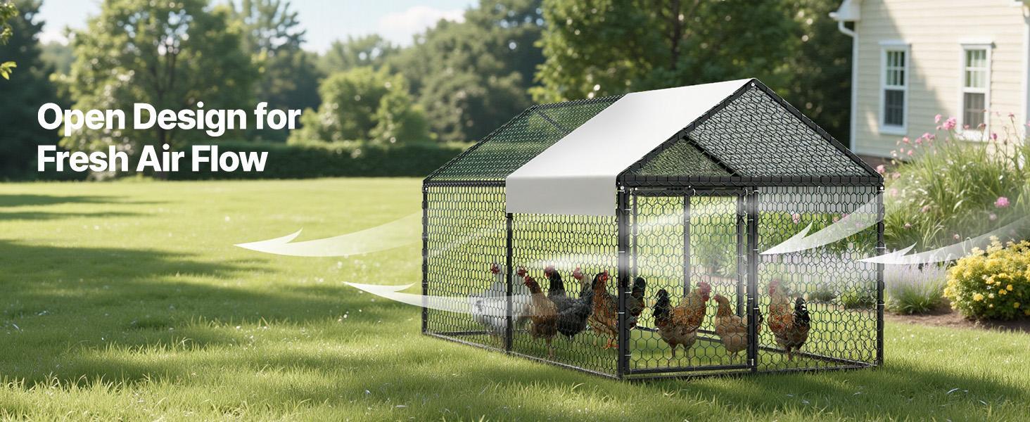 VEVOR Metal Chicken Coop for 4-6 Chickens, 3.3 x 6.6 x 3.3 ft, Small Chicken Cage with Waterproof Cover & Double Doors, Spire Roof Poultry Run Compatible with Wooden Coops, for Rabbit Hen Goose Duck#BackToSchool