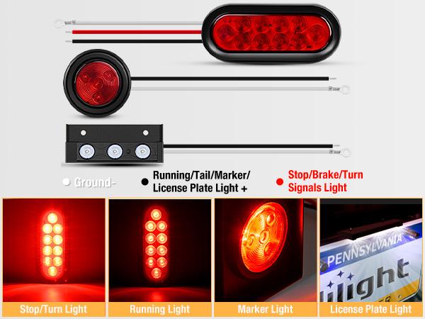 Nilight 2PCS Steel Trailer Light Boxes Housing Kit w/6Inch Oval Red LED Tail Lights 2 Inch Round Side Marker w/Grommet Plugs Wire connectors