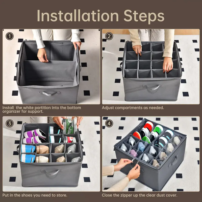 Dustproof Shoe Organizer with Adjustable Dividers, Holds 16-32 Pairs, Fabric Shoe Box for Home Organization, Shoe Storage Organization, Gift Dustproof Shoe Organizer with Adjustable Dividers, Holds 16-32 Pairs, Fabric Shoe Box for Home Organization, Shoe Storage Organization, Gift