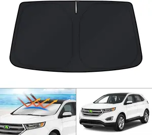 Canvcle Windshield Sun Shade for Ford Edge 2015-2024 Foldable Sun Visor Protector Blocks 99% UV Rays Keeps Car Cooler Silver & Black Waterproof Sunshade Cover