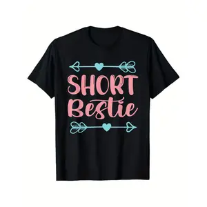 Best Friends Matching Birthday T-Shirts - Tall & Short Friendship Tees, Soft Stretch Fit, Black with  &  Arrow Graphic - Birthday Party Outfits, Bestie Gifts - Sizes S-XXXL for Women & Men - Machine Washable Cotton Shirt Oversized Casual
