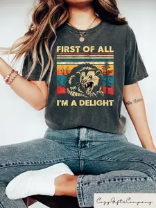 Comfort Colors Retro First Of All I'm A Delight Sarcastic Angry Opossum Lover Shirt, Comfort Funny Animal Lover TShirt, Unique Gift for Opossum Lovers