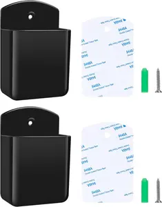 2 PCS Remote Control Holders Wall Mount, Self Adhesive TV Air Conditioner Remote Control Holder, Wall Mount Storage Box Organizer Wall Pen Holder Storage for Home Office School (Black, 2)