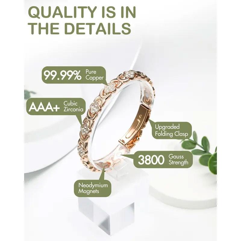 Pure Copper Bracelets for Women 3500 Gauss Magnetic Force Sparkling Cubic Zirconia Adjustable Stretchable Fashionable Layered Design for Outdoor Leisure