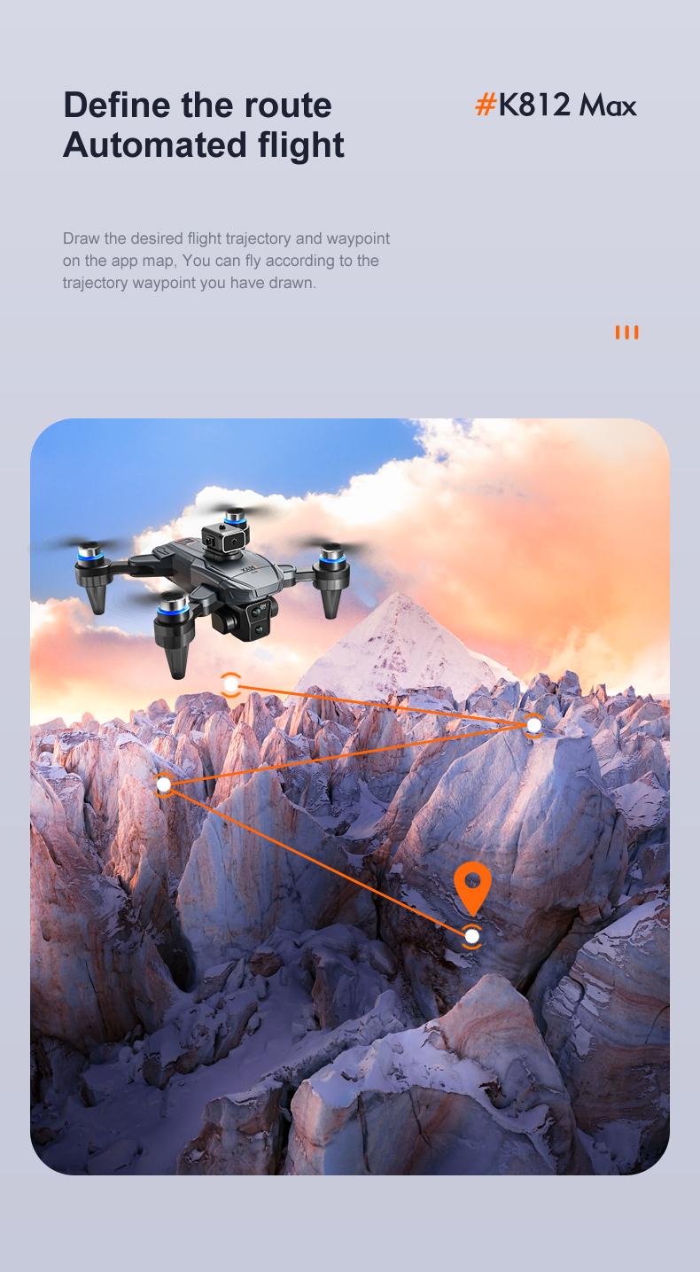 CJC K812 MAX Drone with GPS Intelligent Return-to-Home Function Brushless Motors Dual Cameras Obstacle Avoidance Dual Batteries Remote Control with Screen Wi-Fi/5G Transmission for Adults and Beginners stable hover