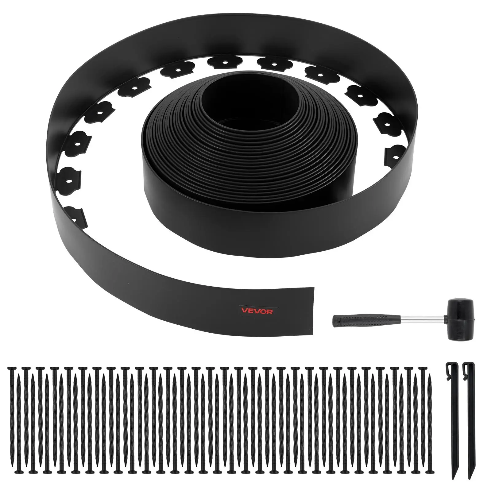 【SummerFinds】VEVOR Landscape Edging, 66 ft x 4 in Plastic Garden Border Edging with 60 Spikes & 2 Ground Stakes, No Dig, Flexible Lawn Edgings Roll, UV-Resistant Mini Fence Borders for Flower Beds Yard Paver