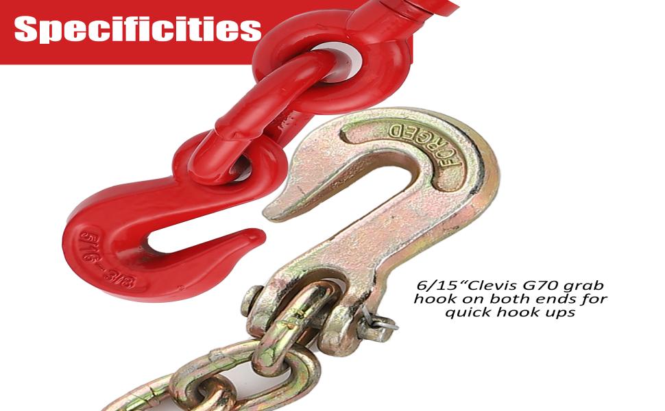 【GARVEE】Grade 70 Chain and Load Binders with 5/16" to 1/2" Chains, 10ft Length, Includes Grappling Hooks, Ideal for Industrial, Agricultural, Logging, and Towing Use, Available in Multiple Pack Sizes