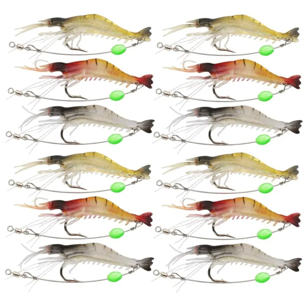 A Set of 12 Pcs Saltwater Fishing Lures Shrimp Baits,Premium Soft Shrimp Fishing Tackle with Luminous Sharp Hooks,for Freshwater and Saltwater,Father's Day Gift,Hand Tools Kits,Summervibes
